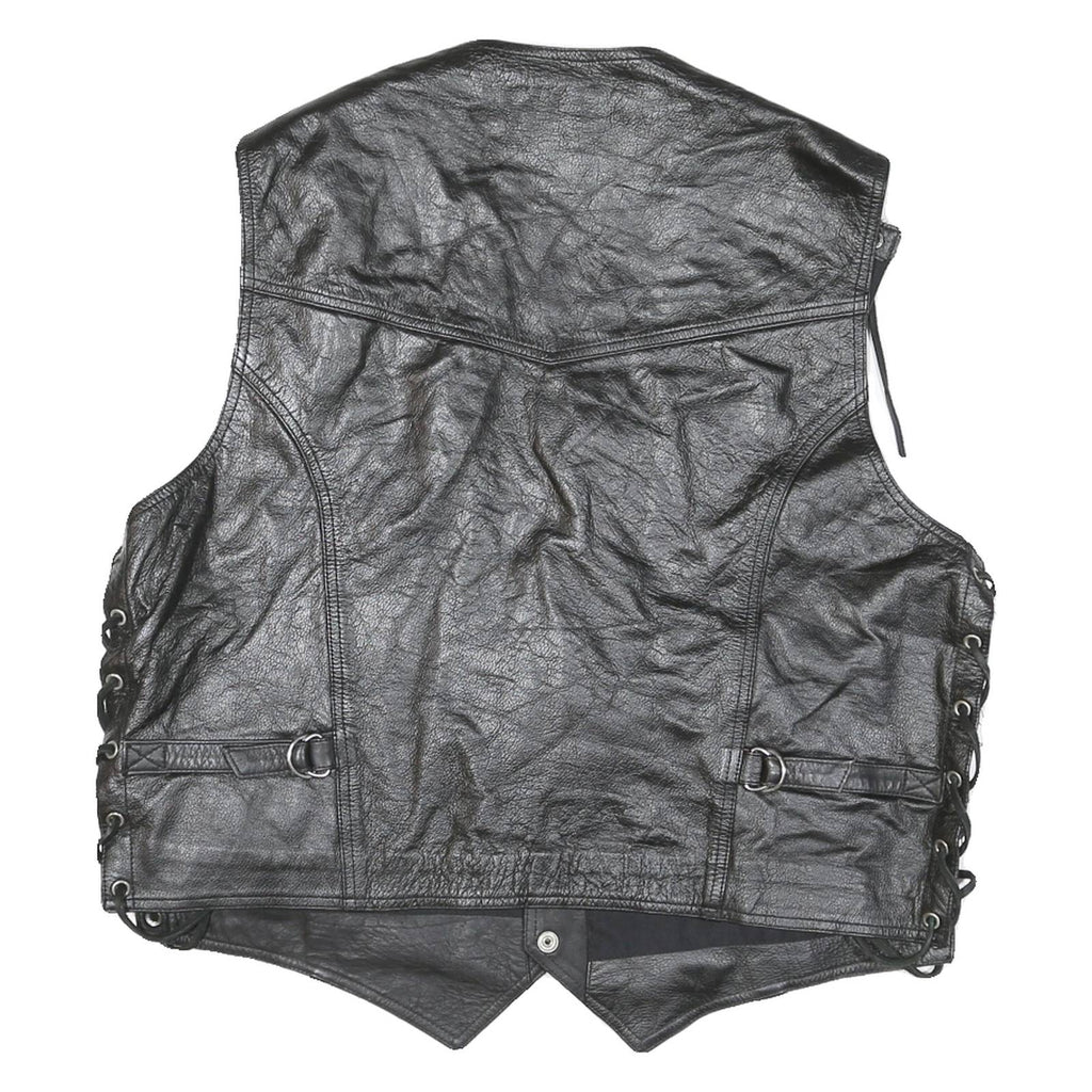 IXS Mens Black Leather Waistcoat XL Leather Plain Button Biker Detail Vest