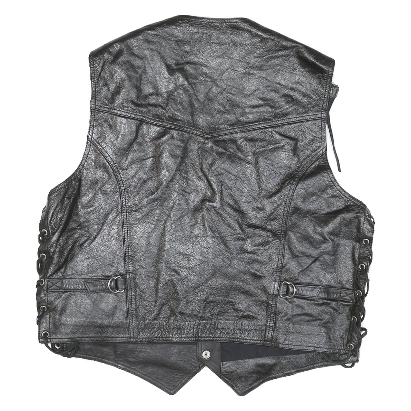IXS Mens Black Leather Waistcoat XL Leather Plain Button Biker Detail Vest