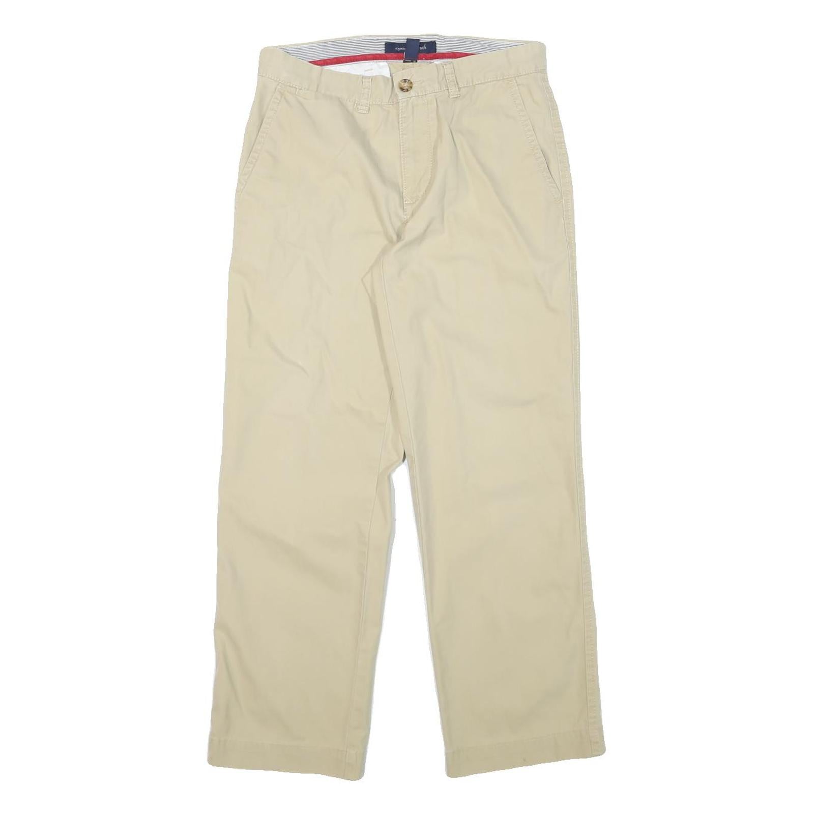 TOMMY HILFIGER Mens Cotton Blend Beige Regular Fit Straight Leg Trousers W30 L27
