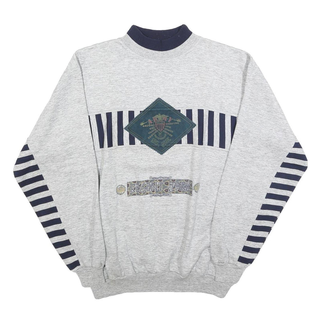Mens Grey & Navy Sweatshirt Regent Park Graphic Crew Neck L Cotton Blend Comfort