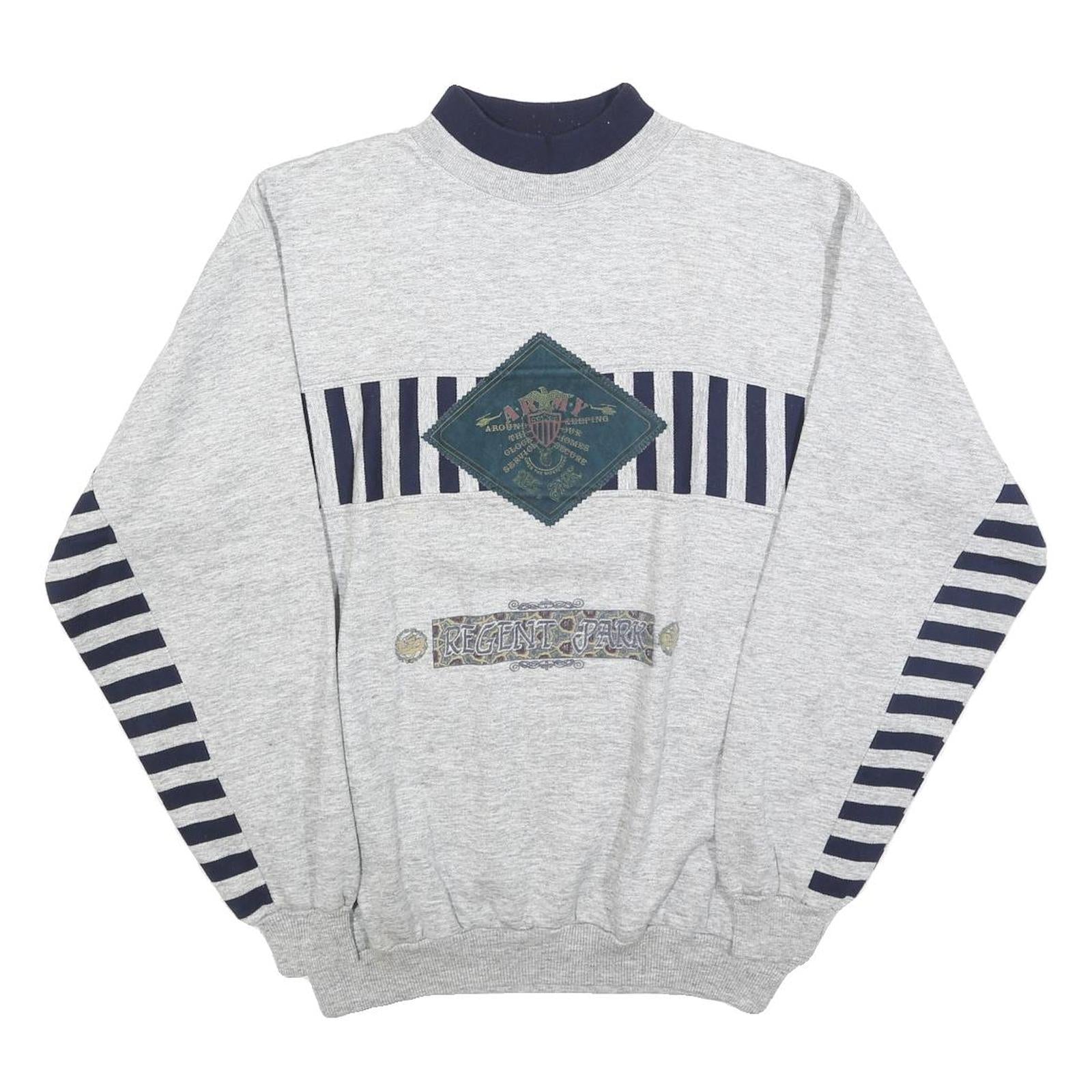 Mens Grey & Navy Sweatshirt Regent Park Graphic Crew Neck L Cotton Blend Comfort