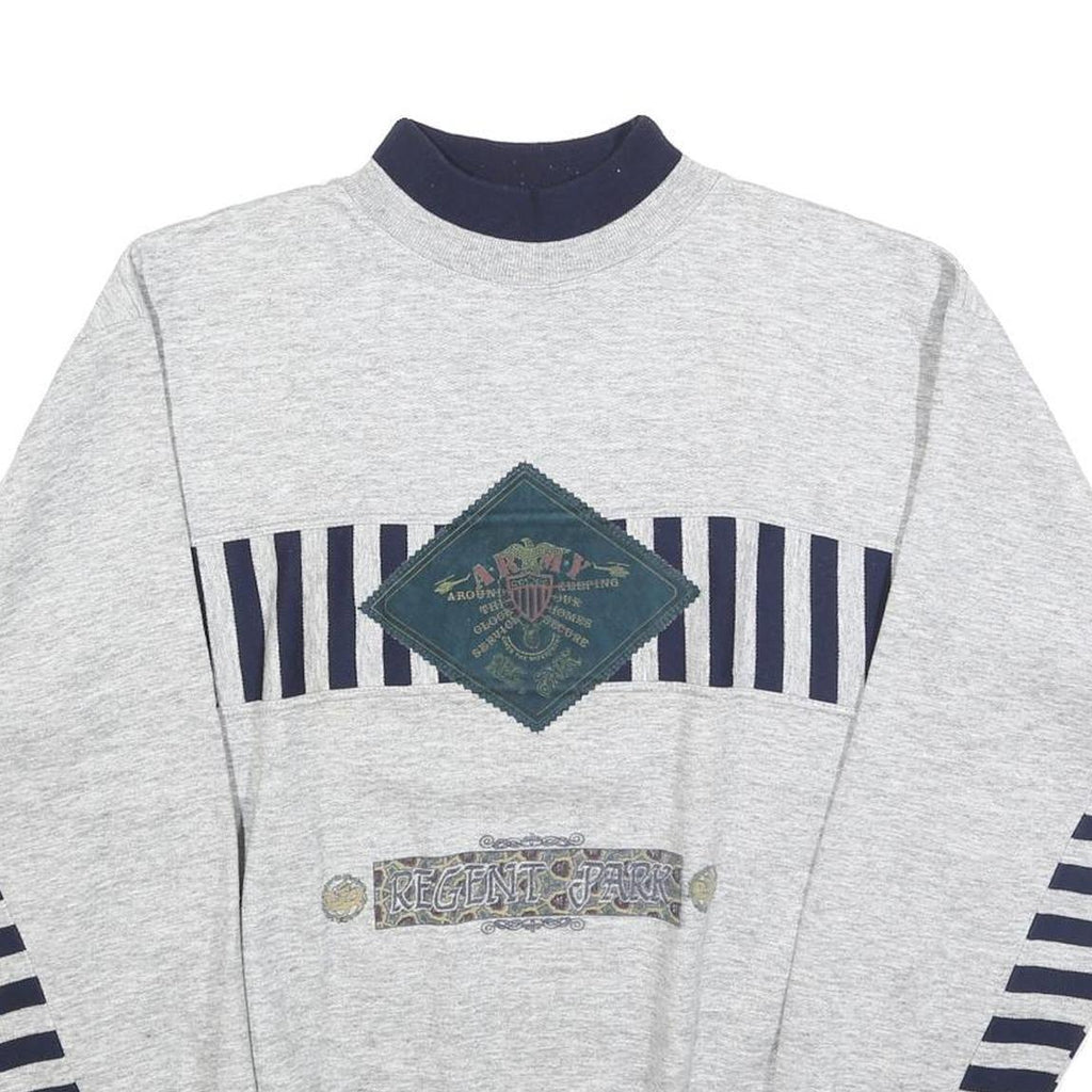 Mens Grey & Navy Sweatshirt Regent Park Graphic Crew Neck L Cotton Blend Comfort