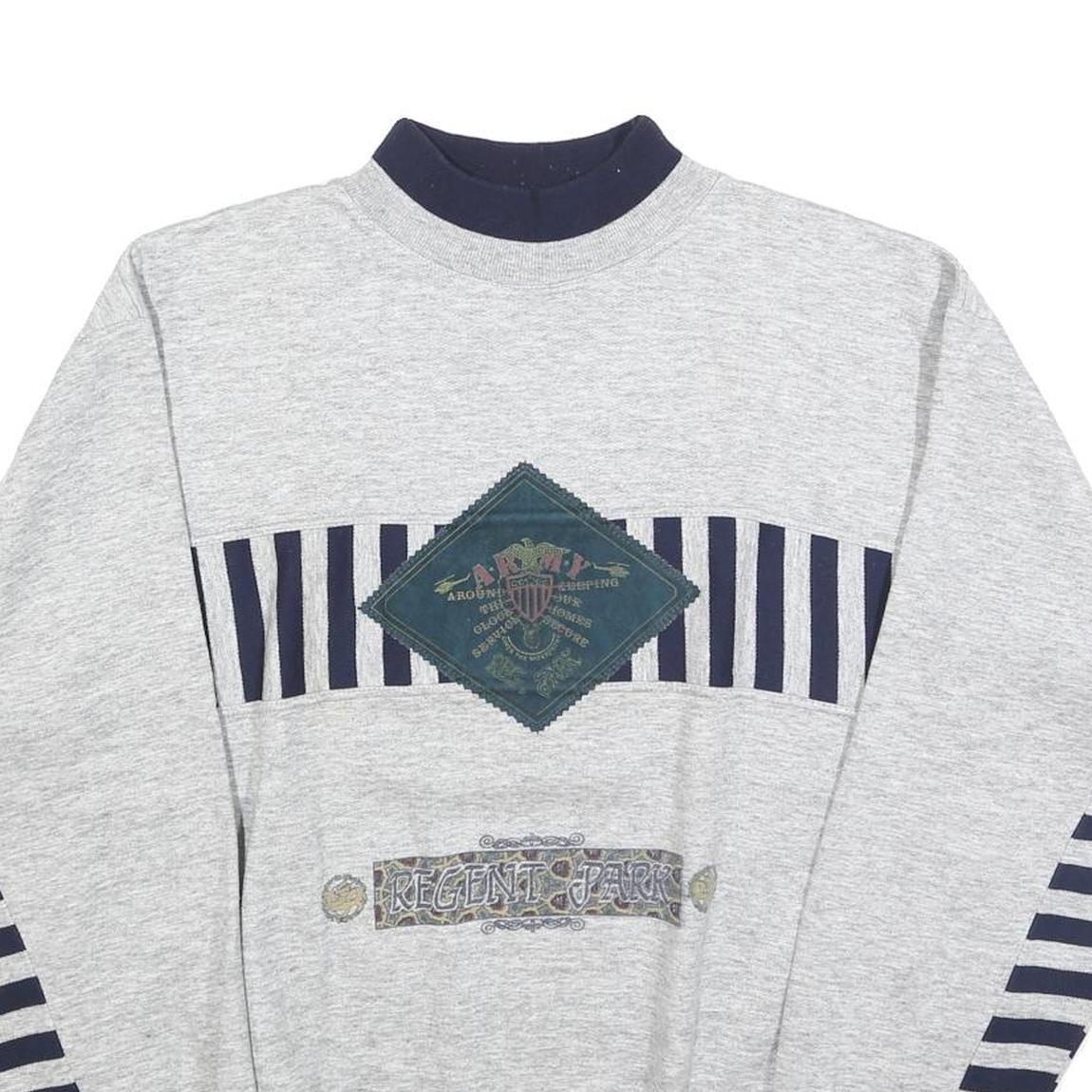 Mens Grey & Navy Sweatshirt Regent Park Graphic Crew Neck L Cotton Blend Comfort