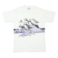 ONEITA Mens White Sea World Puffin Graphic T-Shirt L Short Sleeve Crew Neck