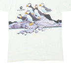 ONEITA Mens White Sea World Puffin Graphic T-Shirt L Short Sleeve Crew Neck