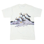 ONEITA Mens White Sea World Puffin Graphic T-Shirt L Short Sleeve Crew Neck