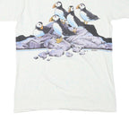 ONEITA Mens White Sea World Puffin Graphic T-Shirt L Short Sleeve Crew Neck