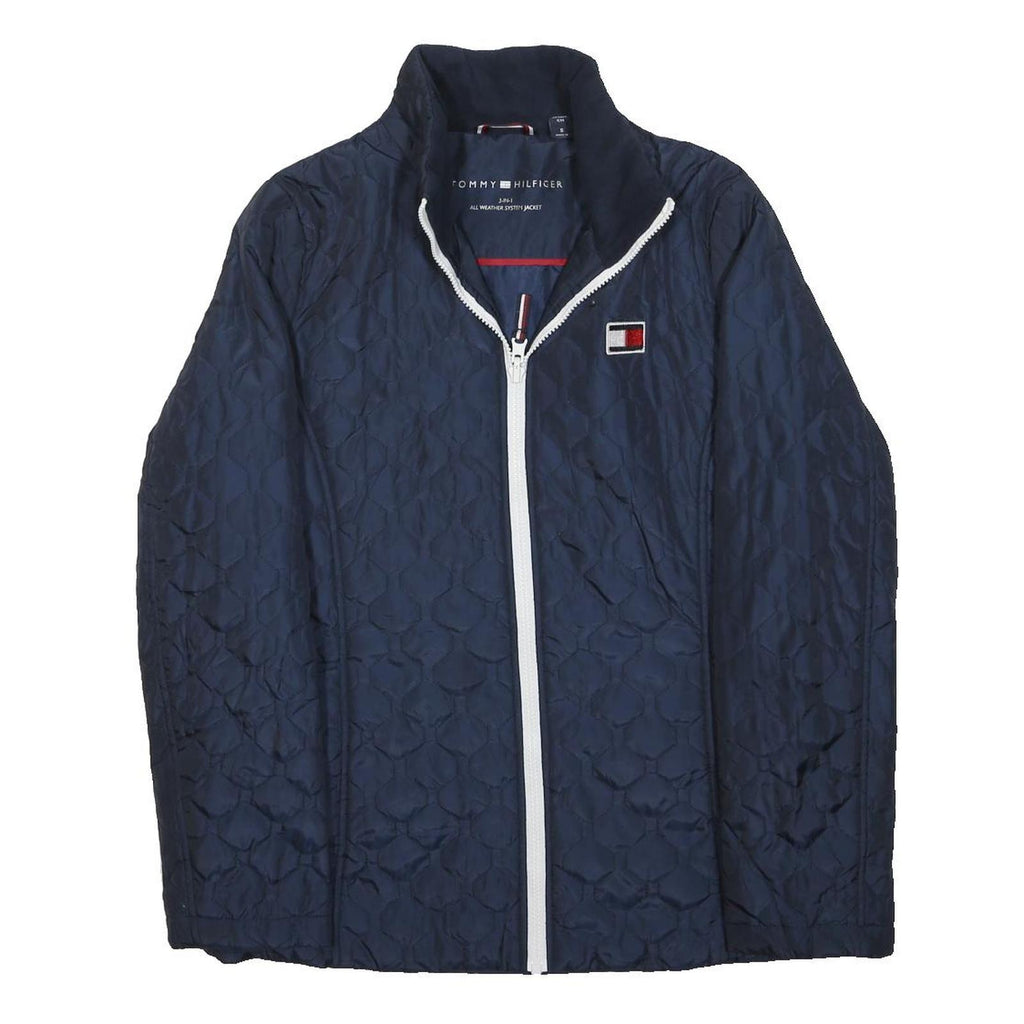 TOMMY HILFIGER Womens Navy Blue Quilted Jacket S Polyester Zip Up