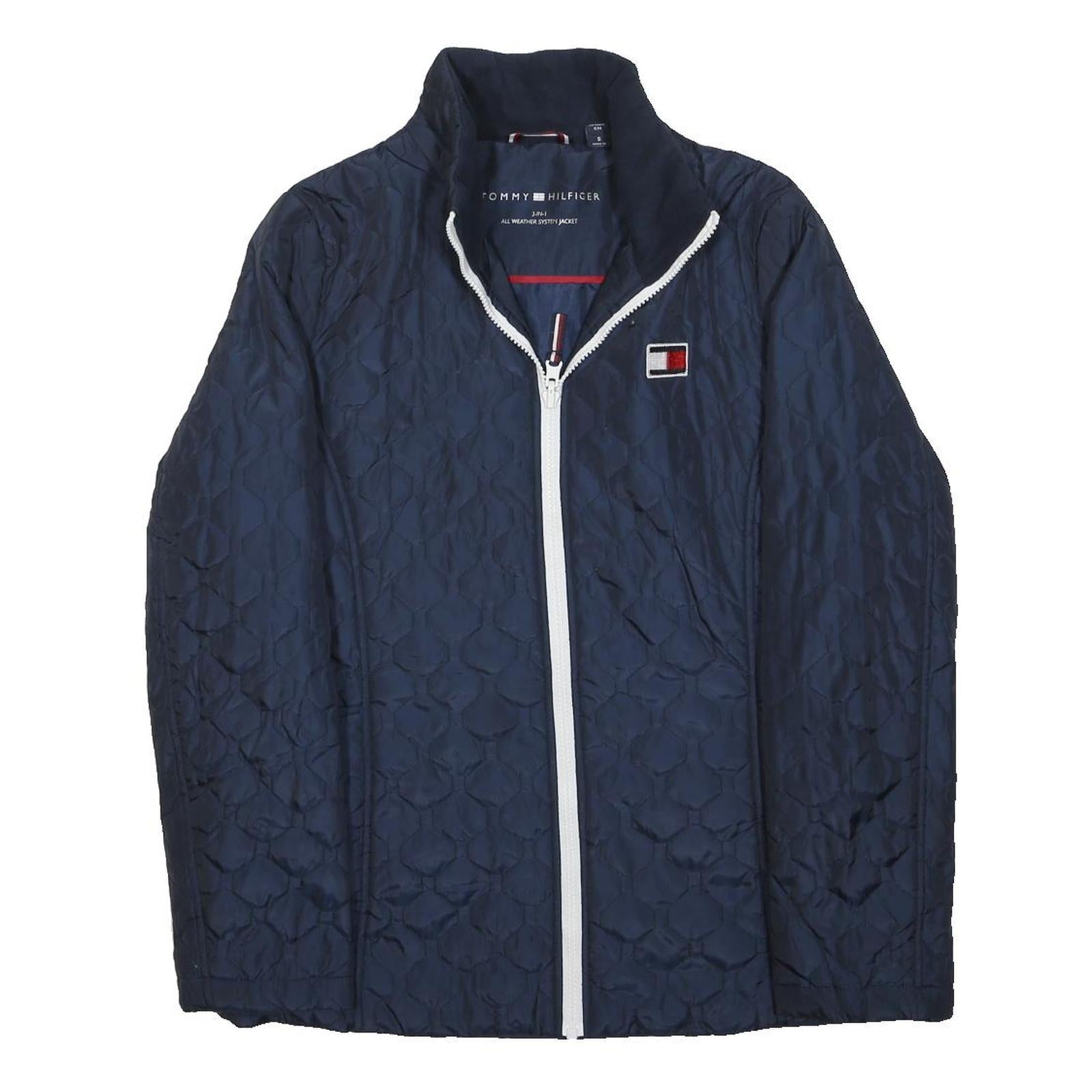 TOMMY HILFIGER Womens Navy Blue Quilted Jacket S Polyester Zip Up