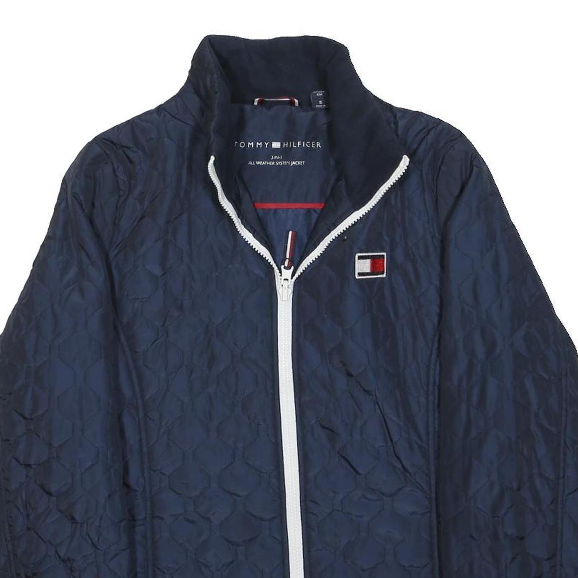 TOMMY HILFIGER Womens Navy Blue Quilted Jacket S Polyester Zip Up