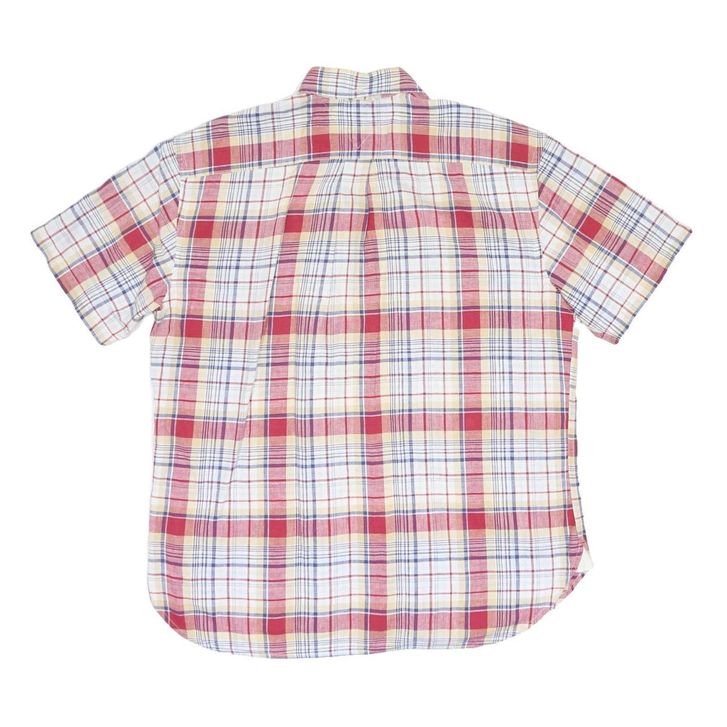 TOMMY HILFIGER Mens Red & Cream Check Shirt L Casual Cotton Blend Summer