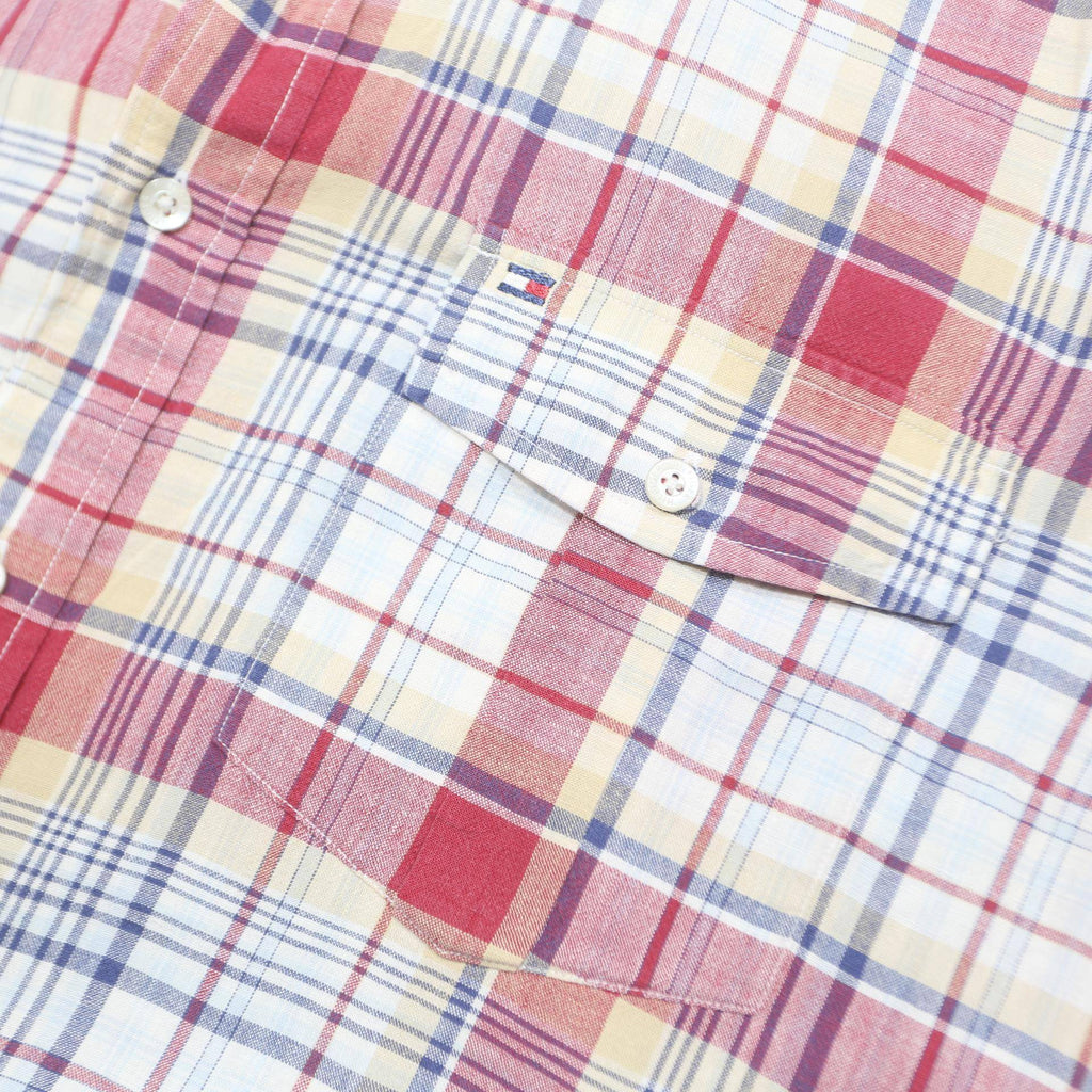 TOMMY HILFIGER Mens Red & Cream Check Shirt L Casual Cotton Blend Summer