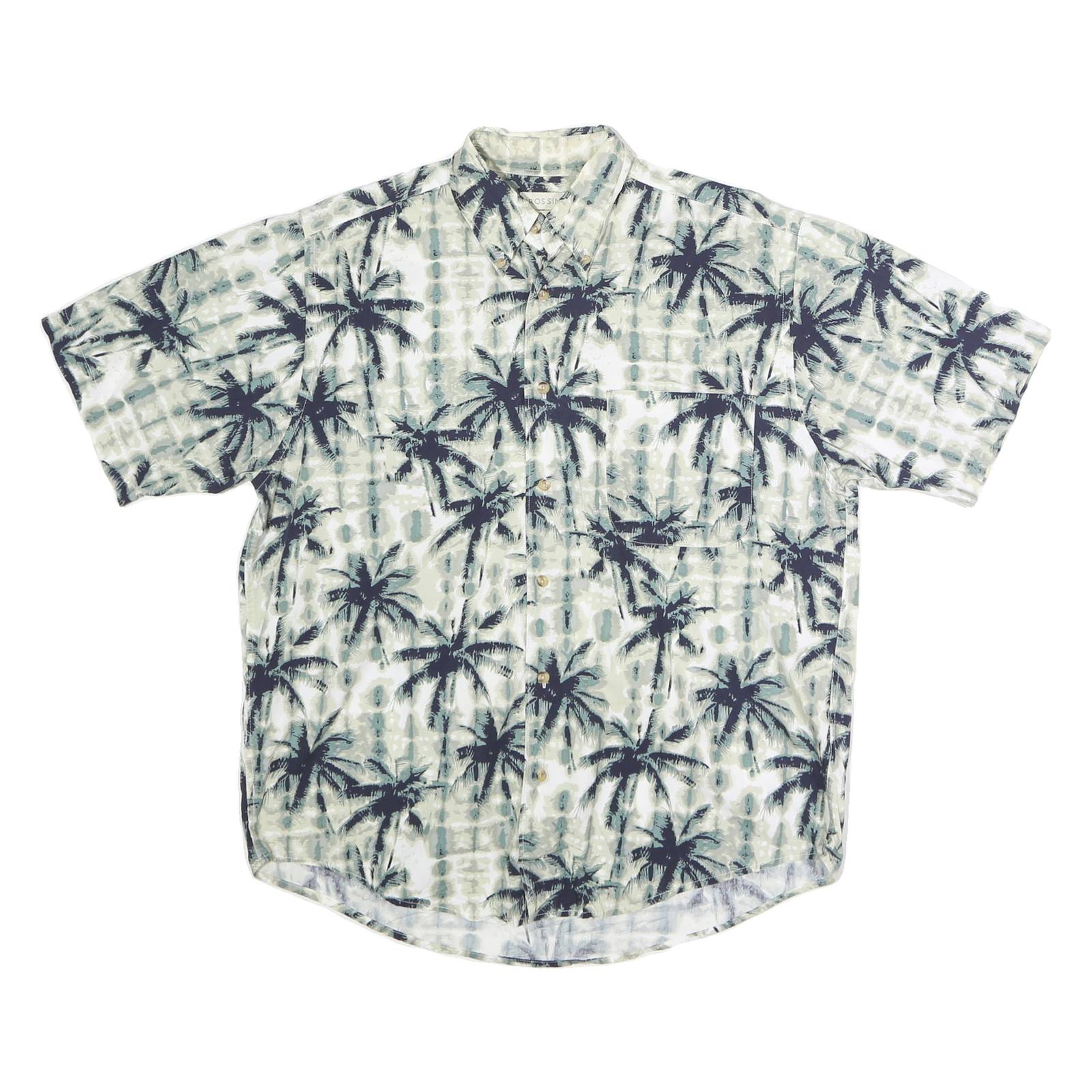 CROSSINGS Mens Cream & Black Palm Tree Print Shirt M Casual Cotton Blend Summer