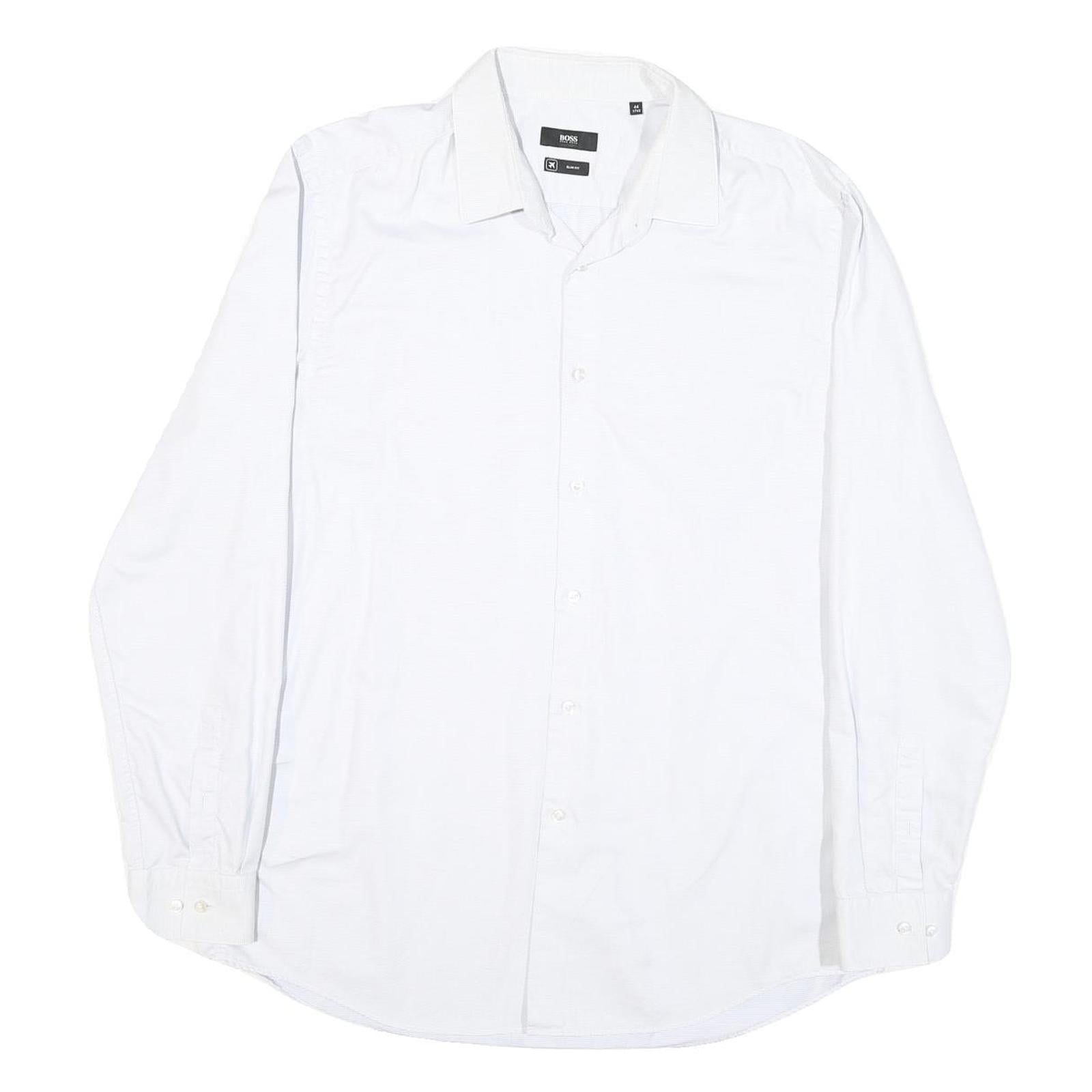 BOSS Mens White Plain Cotton Blend Shirt M Classic Formal Long Sleeve Button