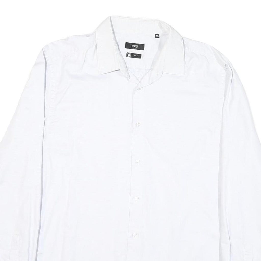 BOSS Mens White Plain Cotton Blend Shirt M Classic Formal Long Sleeve Button
