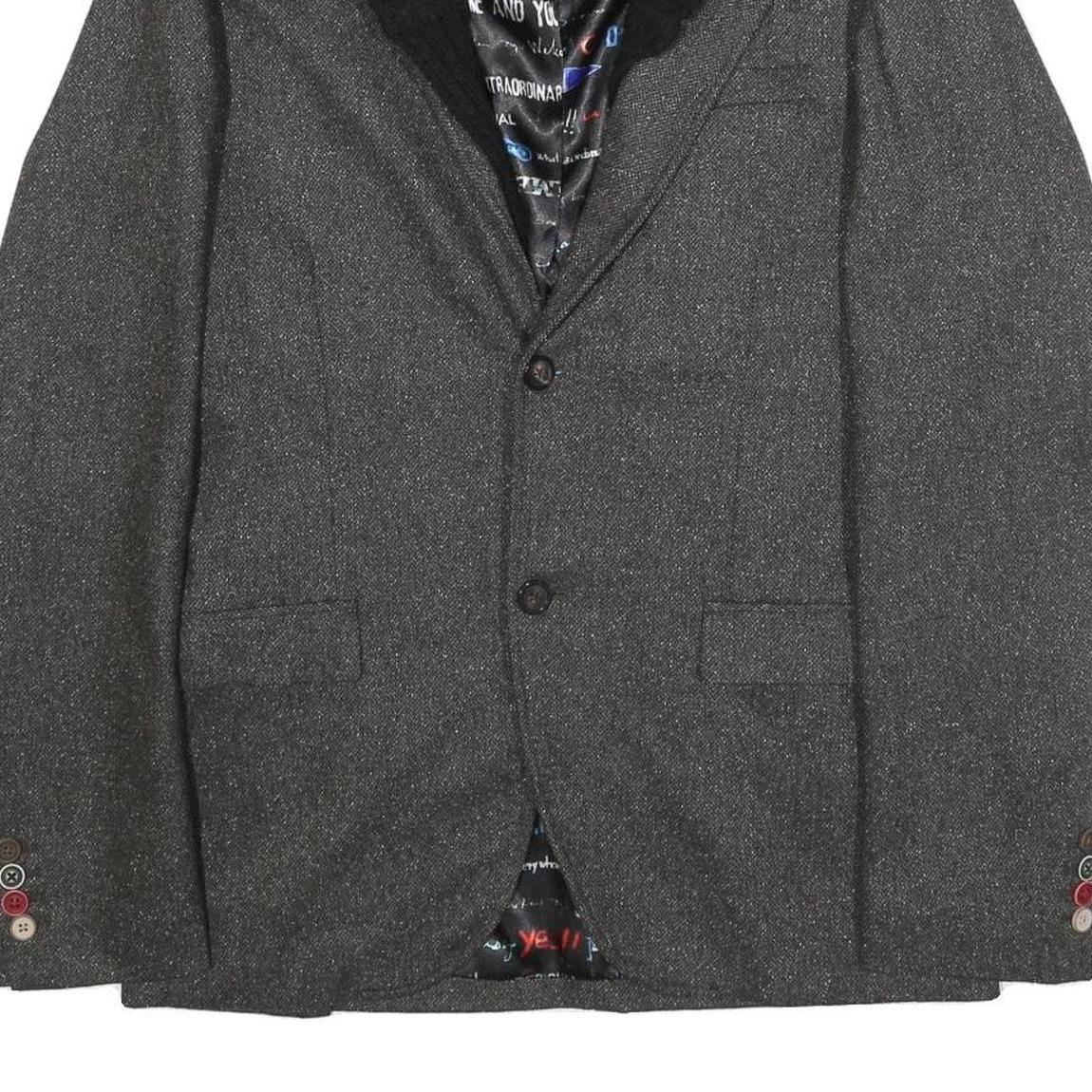 DESIGUAL Mens Grey Button Jacket M Woven Plain Stylish Detailed Buttons