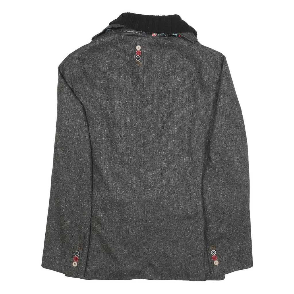 DESIGUAL Mens Grey Button Jacket M Woven Plain Stylish Detailed Buttons