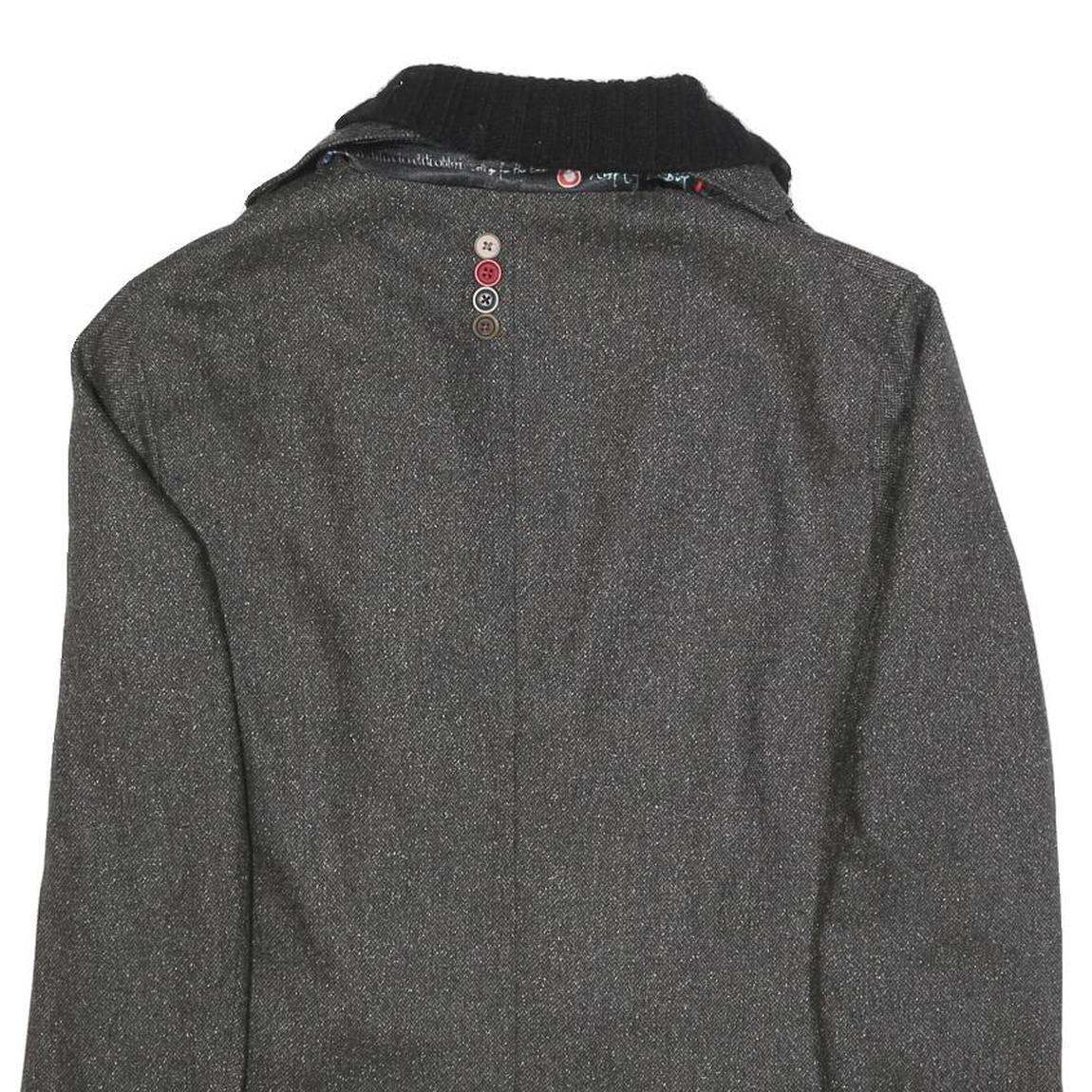 DESIGUAL Mens Grey Button Jacket M Woven Plain Stylish Detailed Buttons