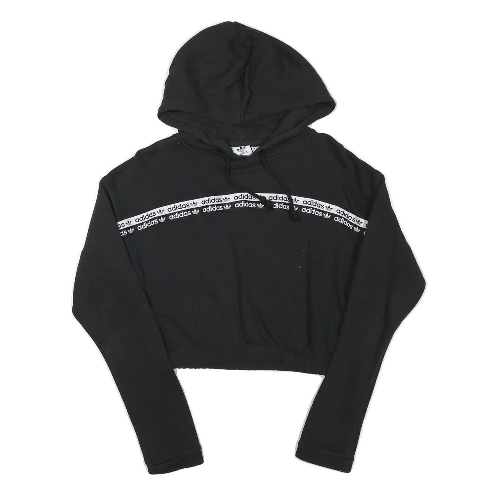 ADIDAS Womens Black Hoodie UK 8 Crop Hooded Sweatshirt Cotton Blend