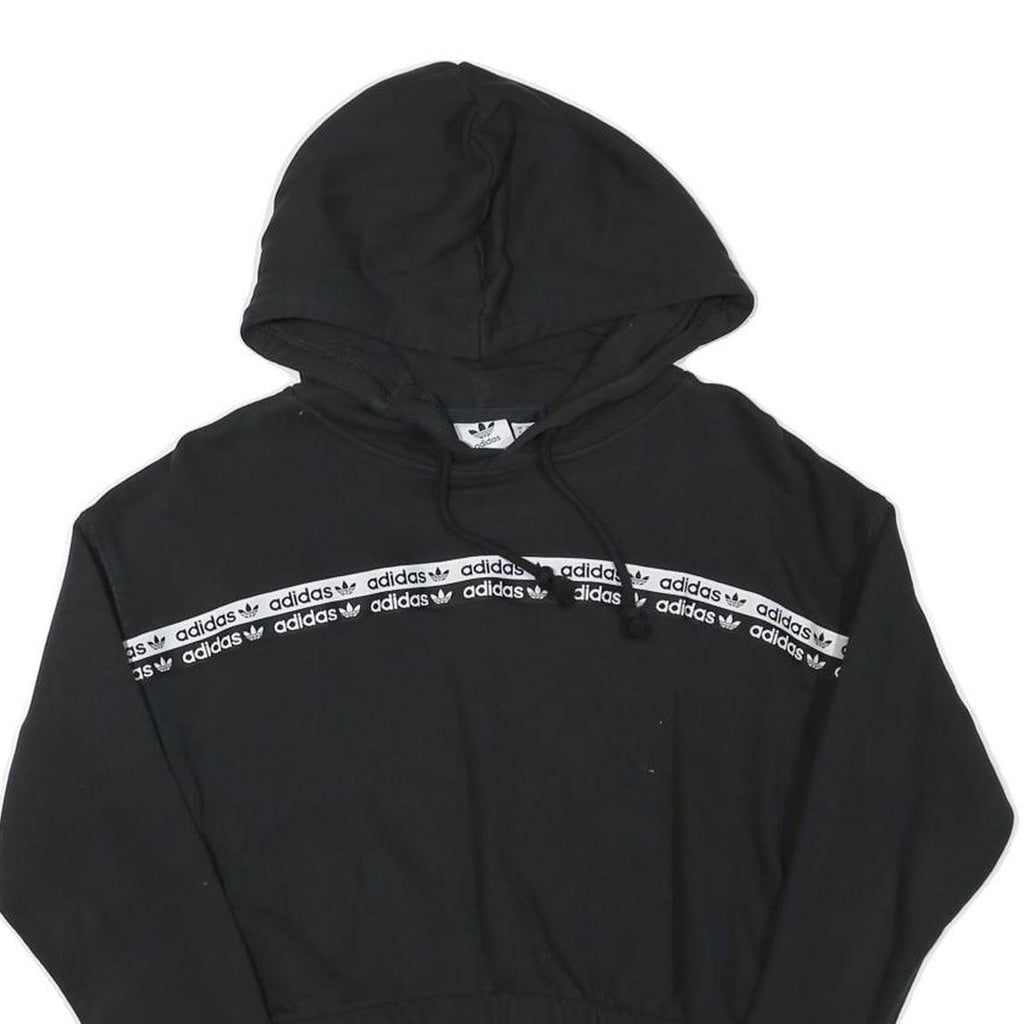 ADIDAS Womens Black Hoodie UK 8 Crop Hooded Sweatshirt Cotton Blend