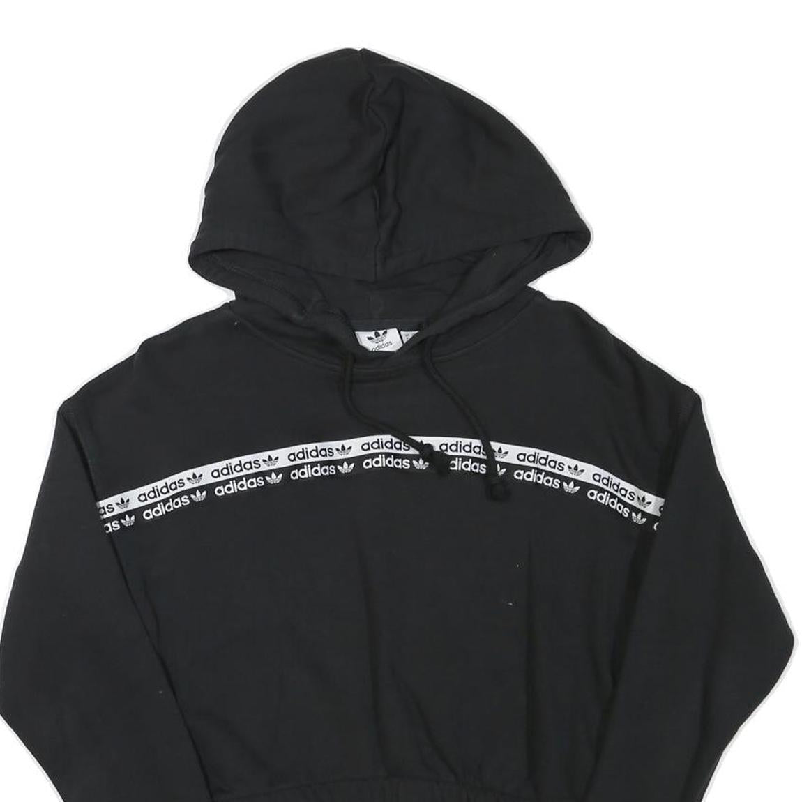 ADIDAS Womens Black Hoodie UK 8 Crop Hooded Sweatshirt Cotton Blend