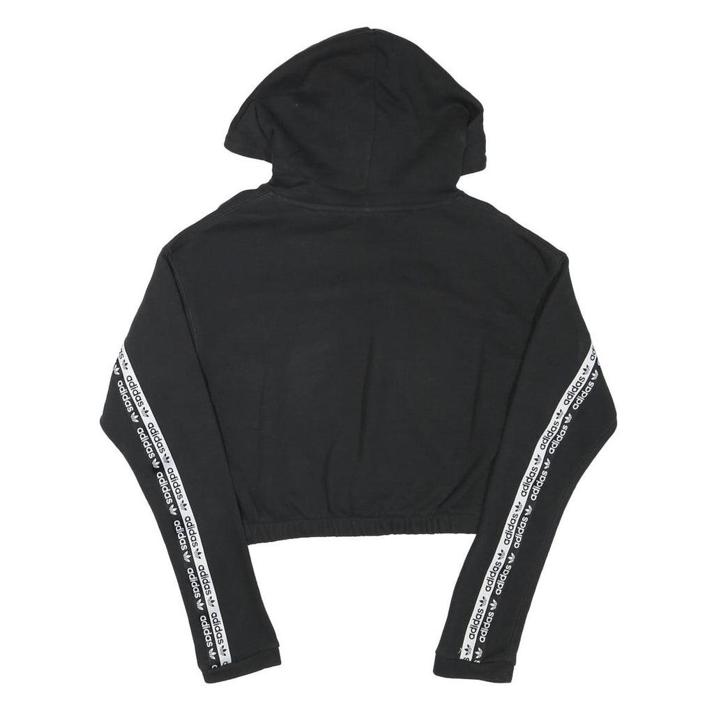 ADIDAS Womens Black Hoodie UK 8 Crop Hooded Sweatshirt Cotton Blend