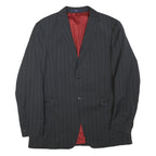 KENZO Mens Black Pinstripe Jacket XL Polyester Blend Button Closure Tailored