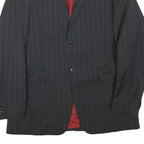KENZO Mens Black Pinstripe Jacket XL Polyester Blend Button Closure Tailored
