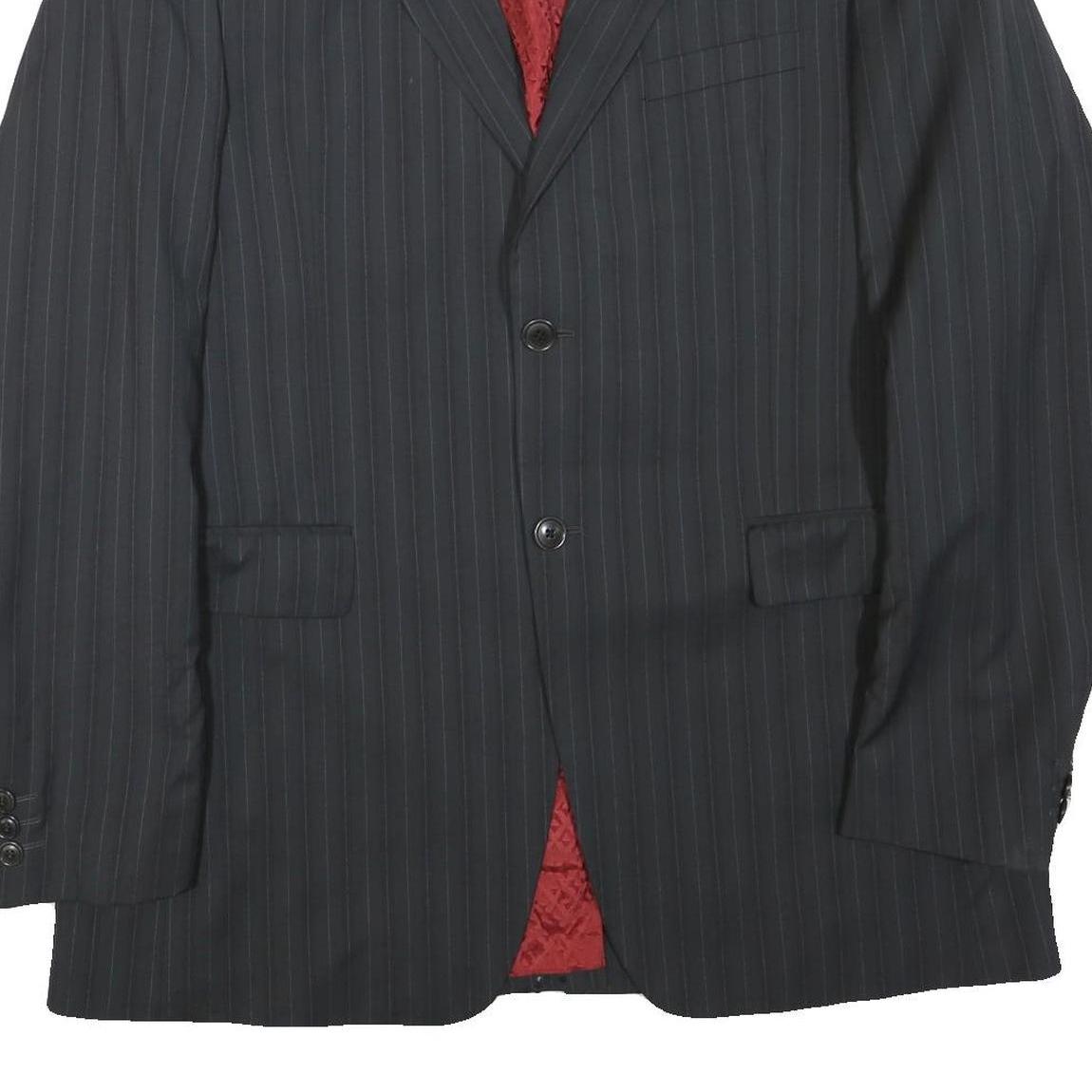 KENZO Mens Black Pinstripe Jacket XL Polyester Blend Button Closure Tailored