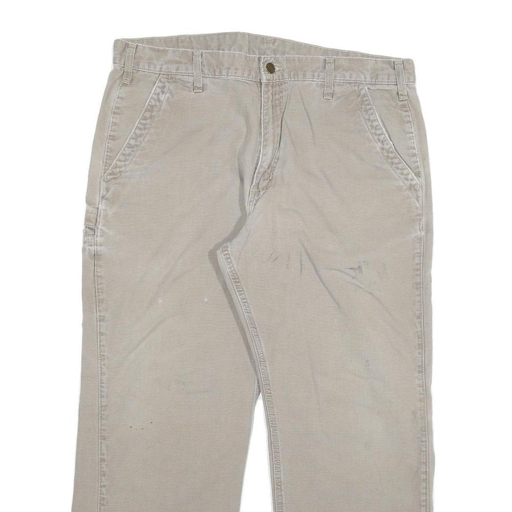 CARHARTT Mens Regular Beige Cotton Blend Trousers W36 L28 Workwear Zip Closure