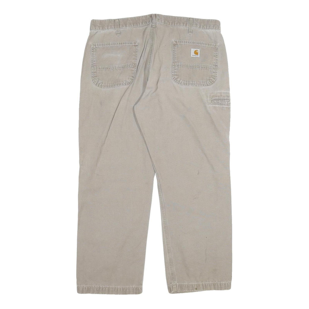 CARHARTT Mens Regular Beige Cotton Blend Trousers W36 L28 Workwear Zip Closure