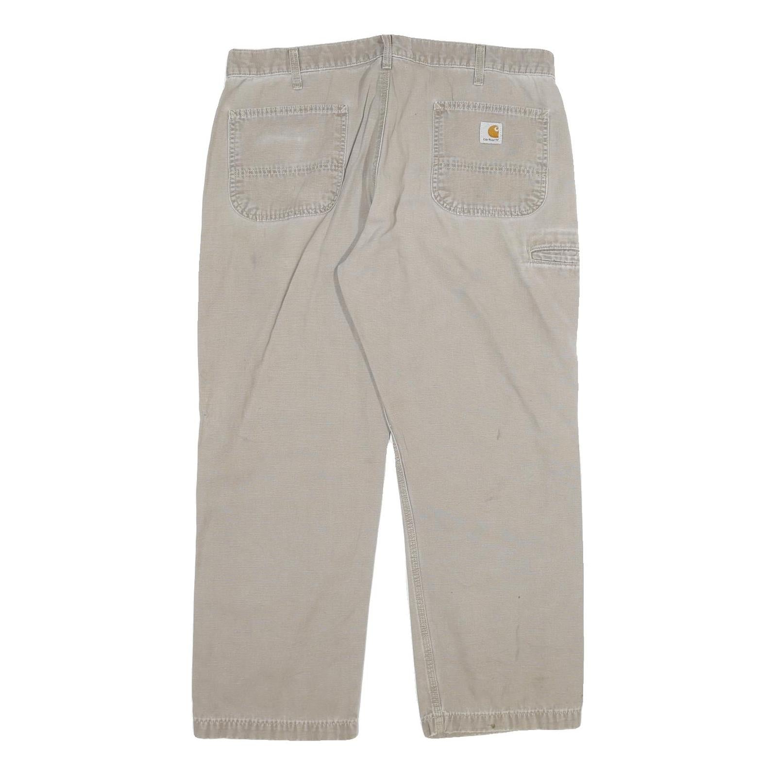 CARHARTT Mens Regular Beige Cotton Blend Trousers W36 L28 Workwear Zip Closure