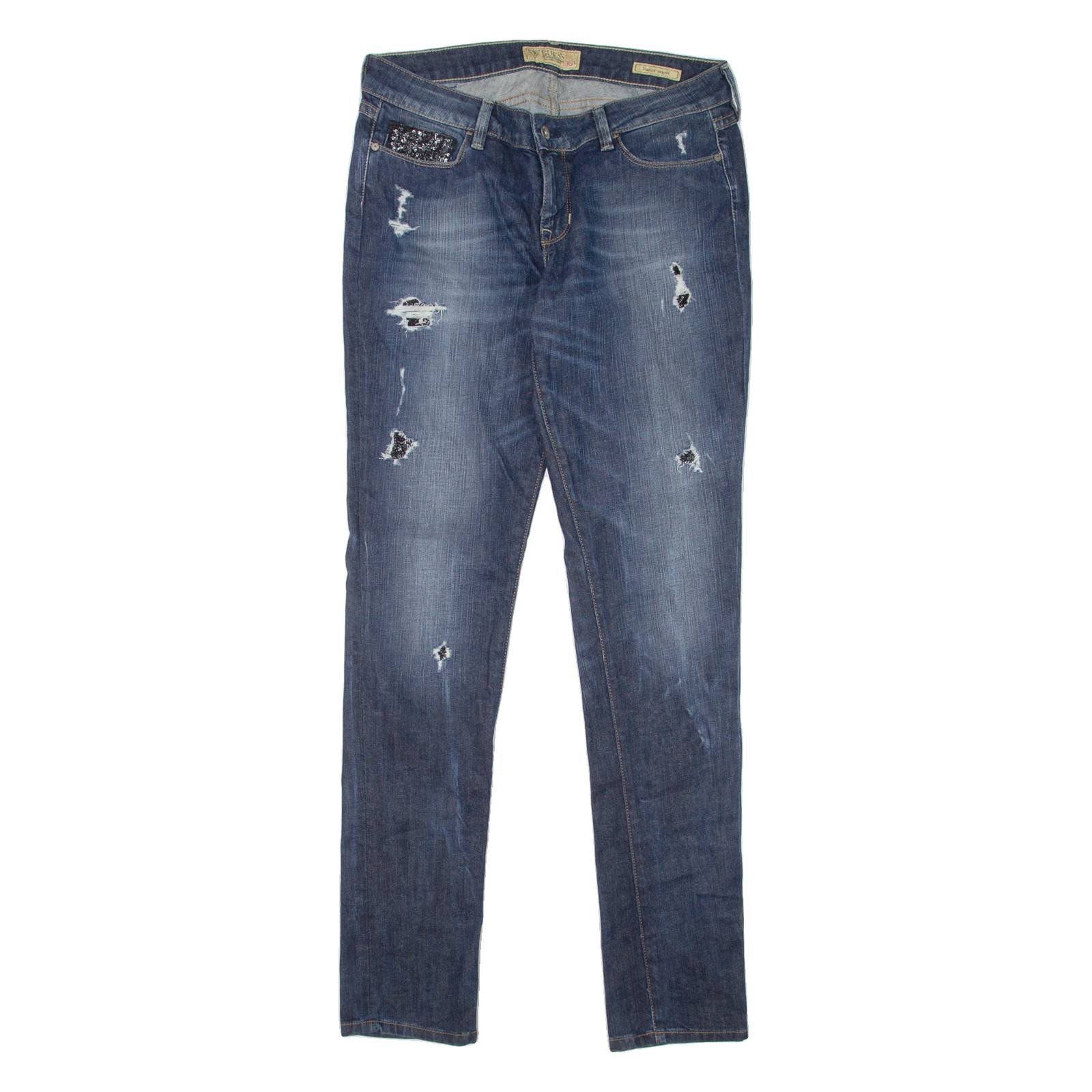 GUESS Starlet Distressed Womens Jeans Blue Slim Skinny Stone Wash W31 L34