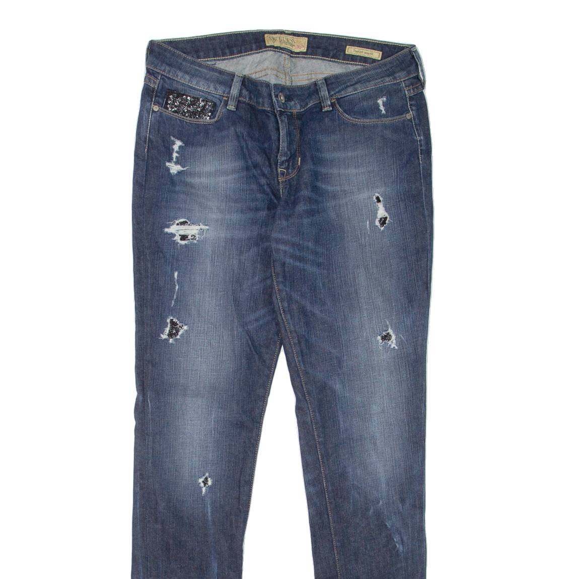 GUESS Starlet Distressed Womens Jeans Blue Slim Skinny Stone Wash W31 L34