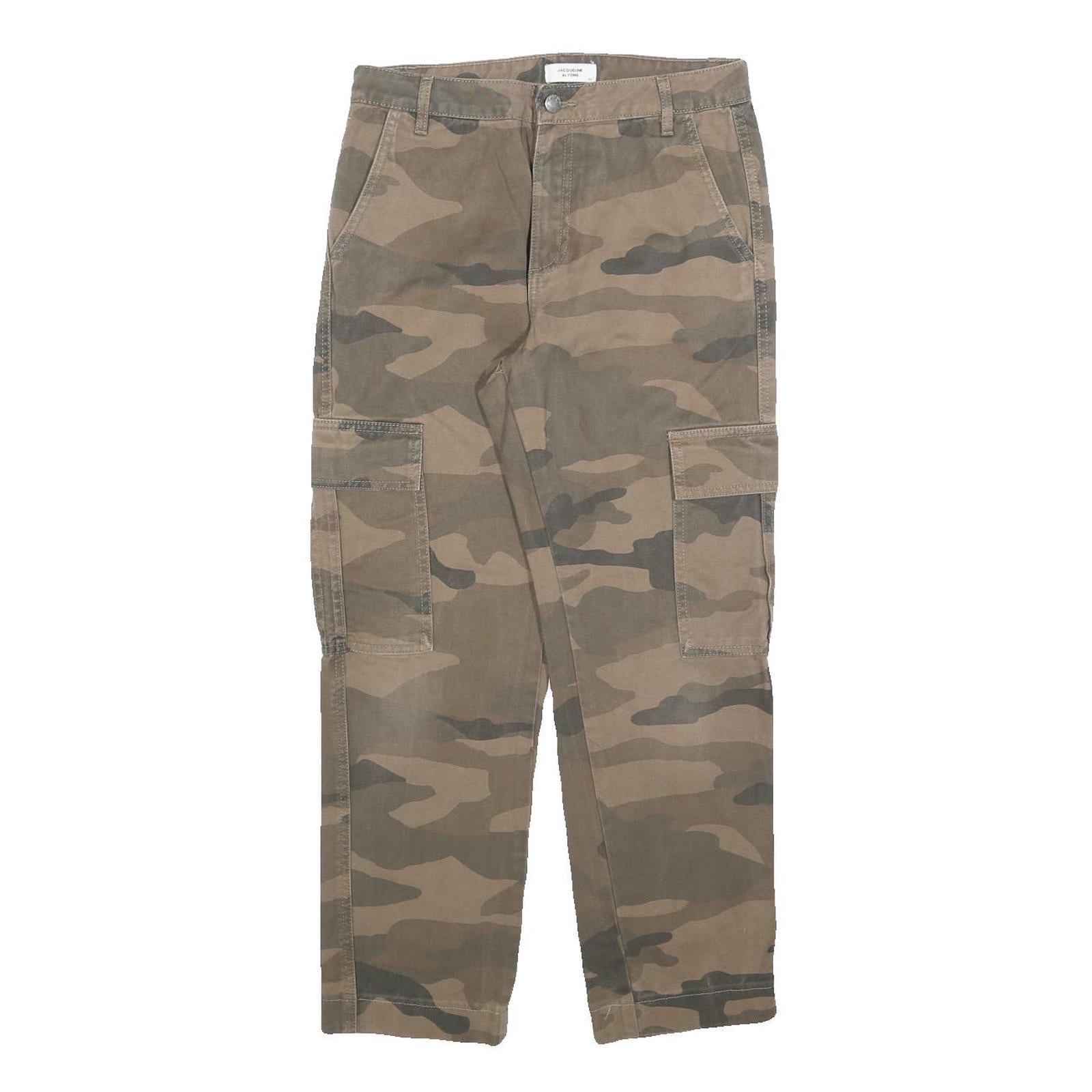 JACQUELINE DE YOUNG Womens Cotton Blend Green Camouflage Regular Cargo Trousers