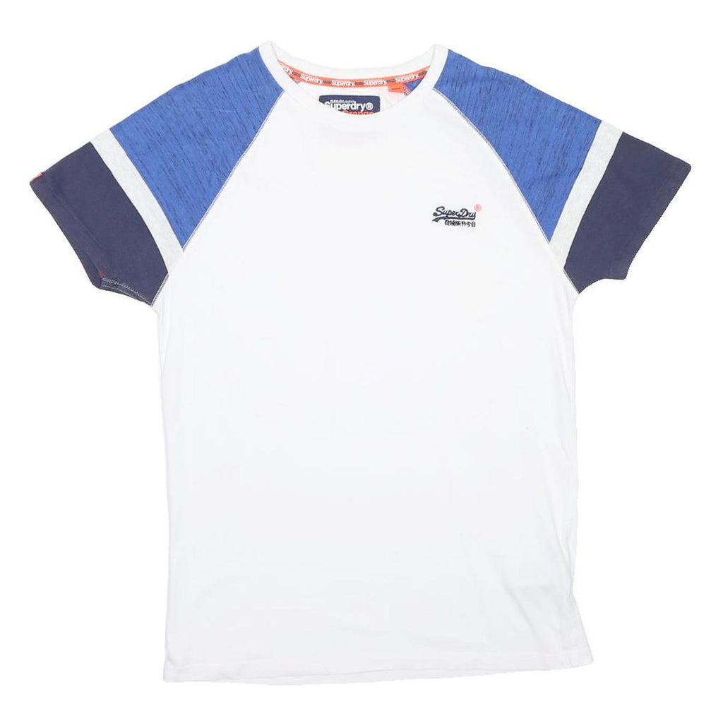 SUPERDRY Mens White Blue & Navy Modern T-Shirt M Short Sleeve Crew Neck Casual