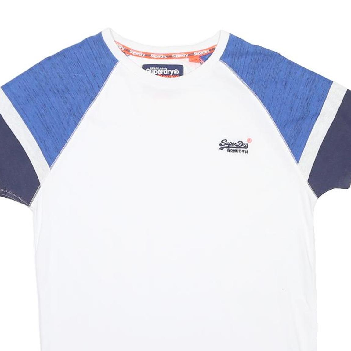SUPERDRY Mens White Blue & Navy Modern T-Shirt M Short Sleeve Crew Neck Casual