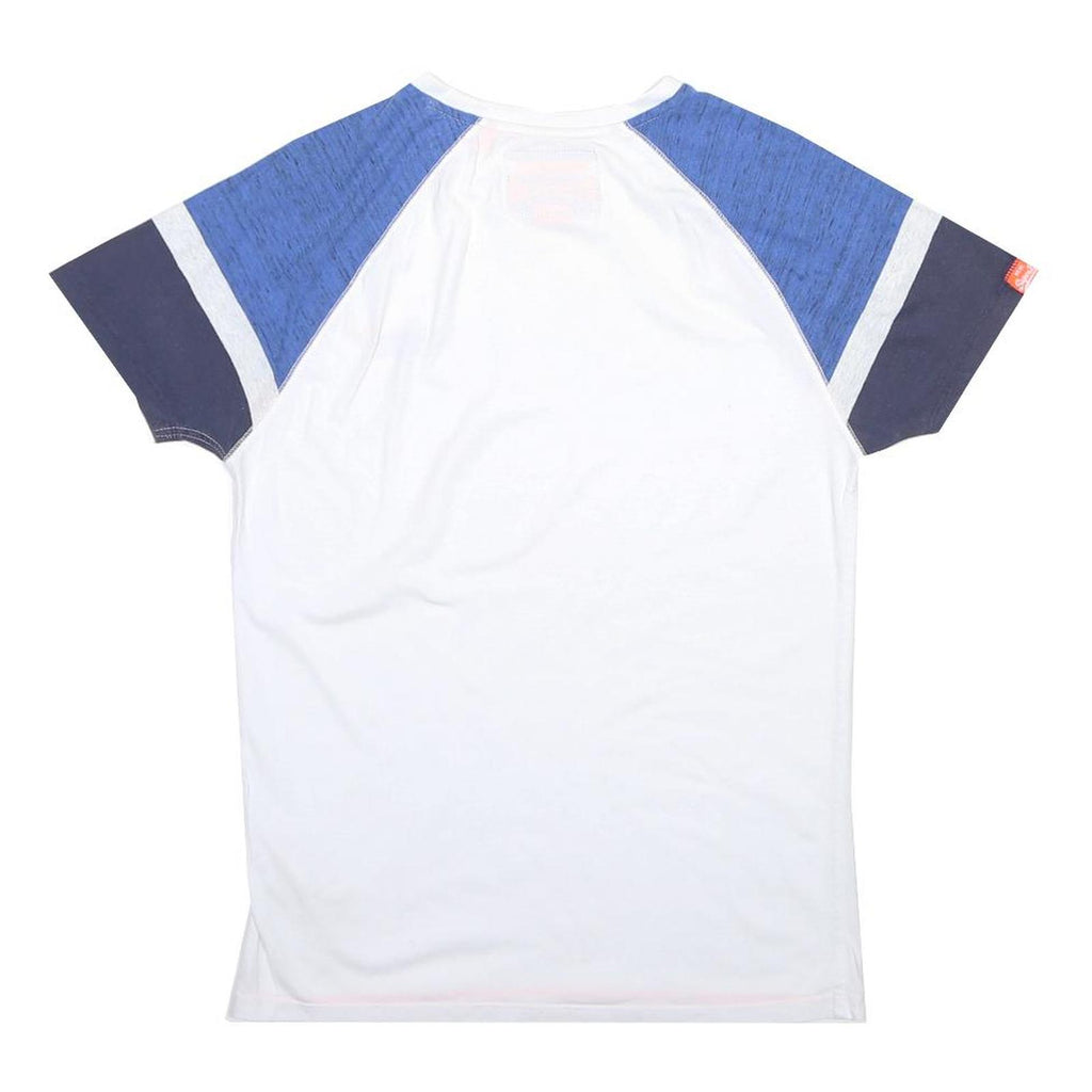 SUPERDRY Mens White Blue & Navy Modern T-Shirt M Short Sleeve Crew Neck Casual