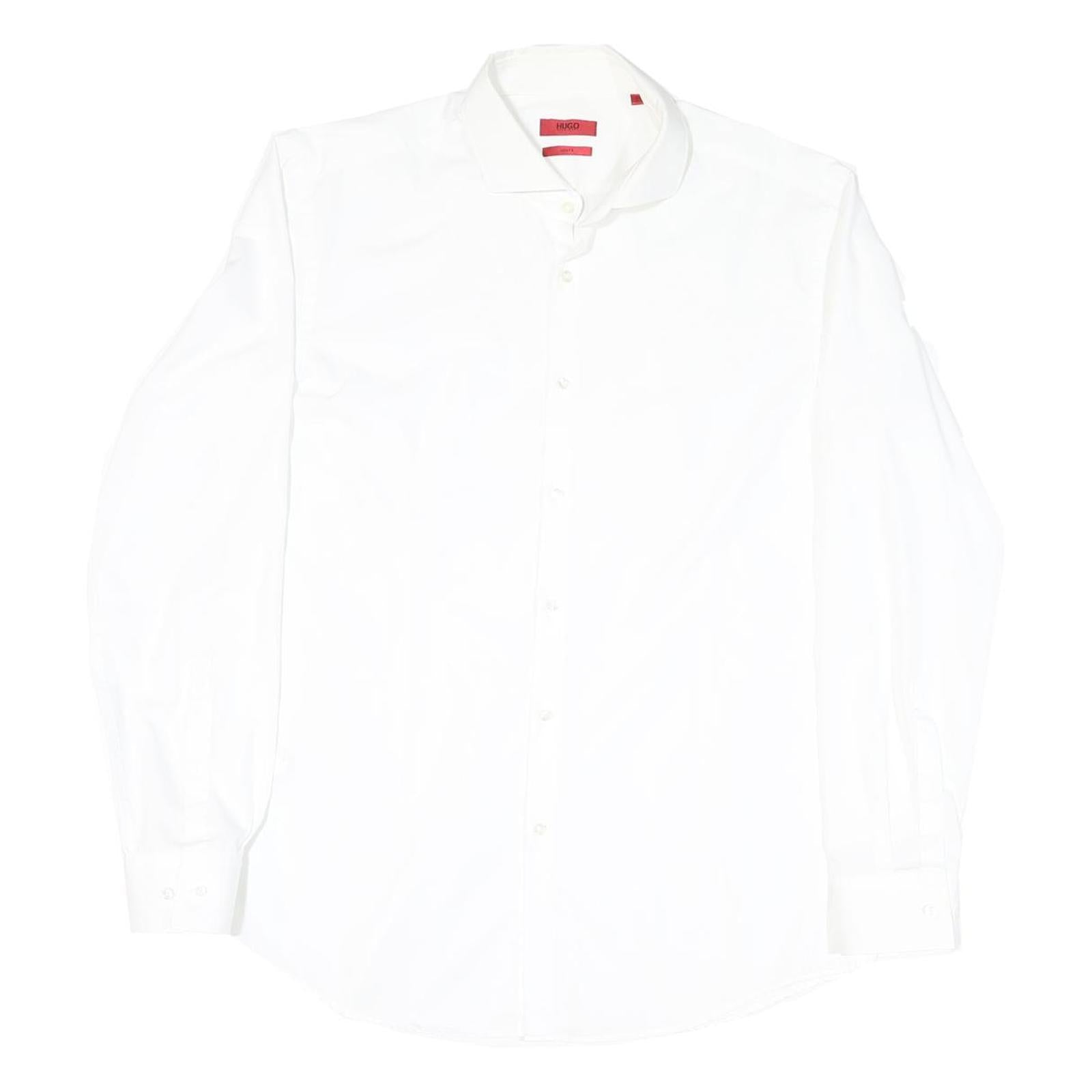 HUGO Mens White Plain Shirt M Classic Cotton Blend Smart Casual