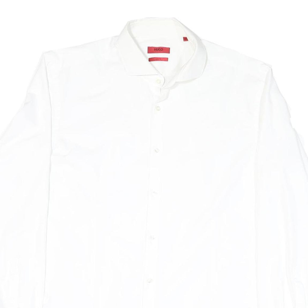 HUGO Mens White Plain Shirt M Classic Cotton Blend Smart Casual