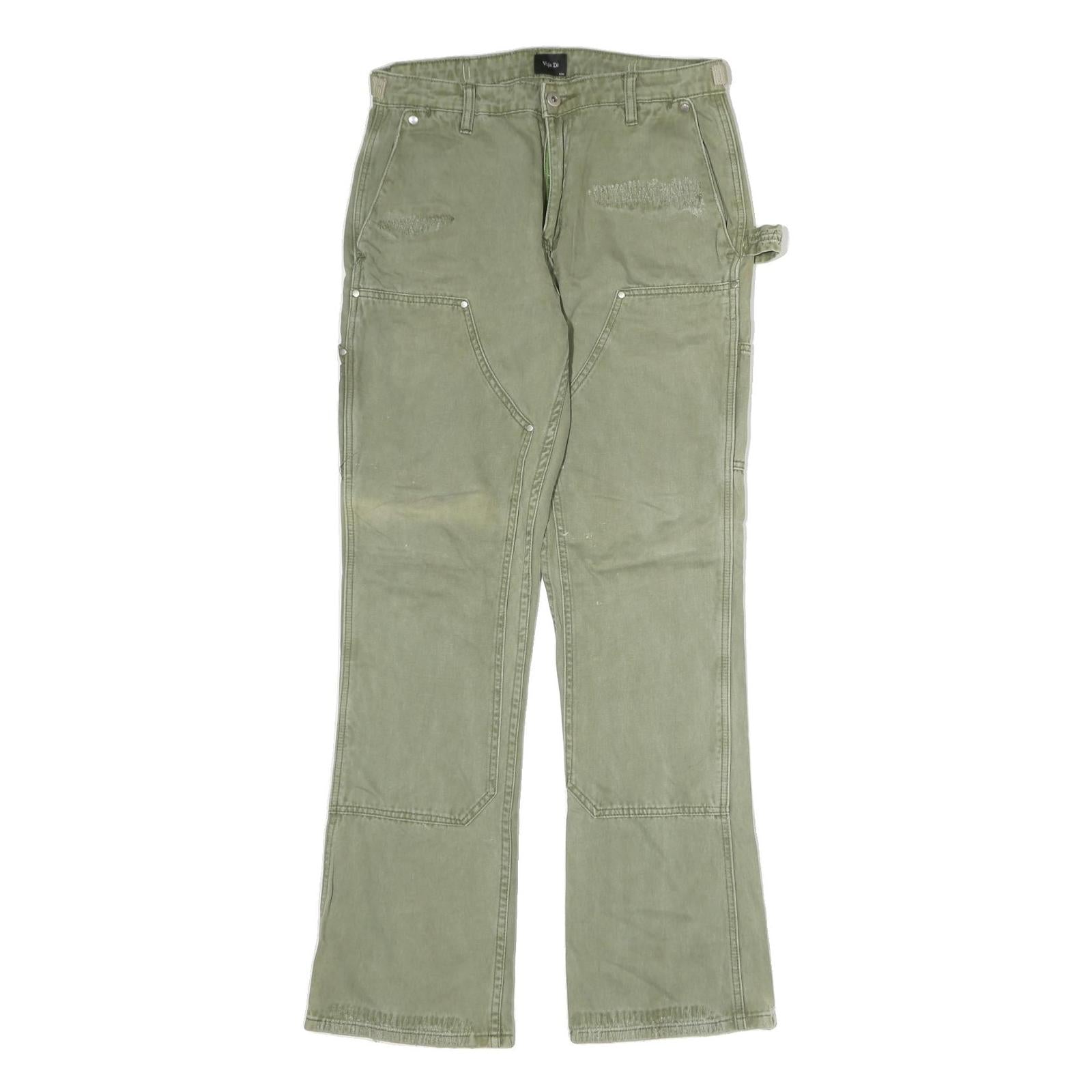 VUJA DE Mens Cotton Regular Green Workwear Trousers W30 L30 Utility Style