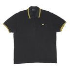 FRED PERRY Mens Black & Yellow Polo Shirt XL Cotton Blend Classic Brand Logo