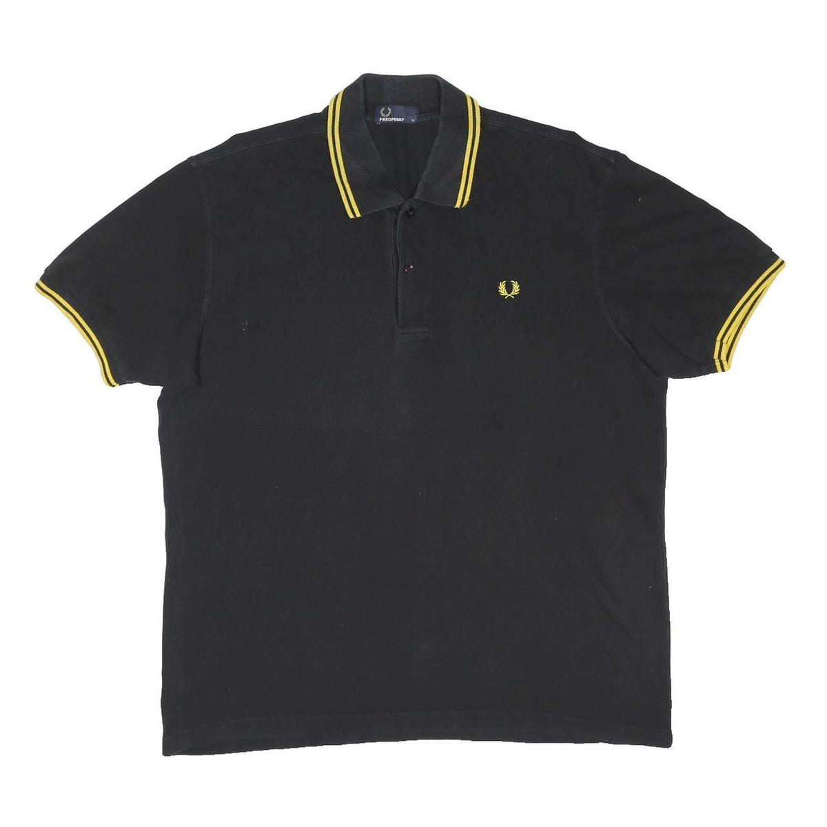 FRED PERRY Mens Black & Yellow Polo Shirt XL Cotton Blend Classic Brand Logo