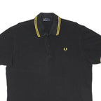 FRED PERRY Mens Black & Yellow Polo Shirt XL Cotton Blend Classic Brand Logo