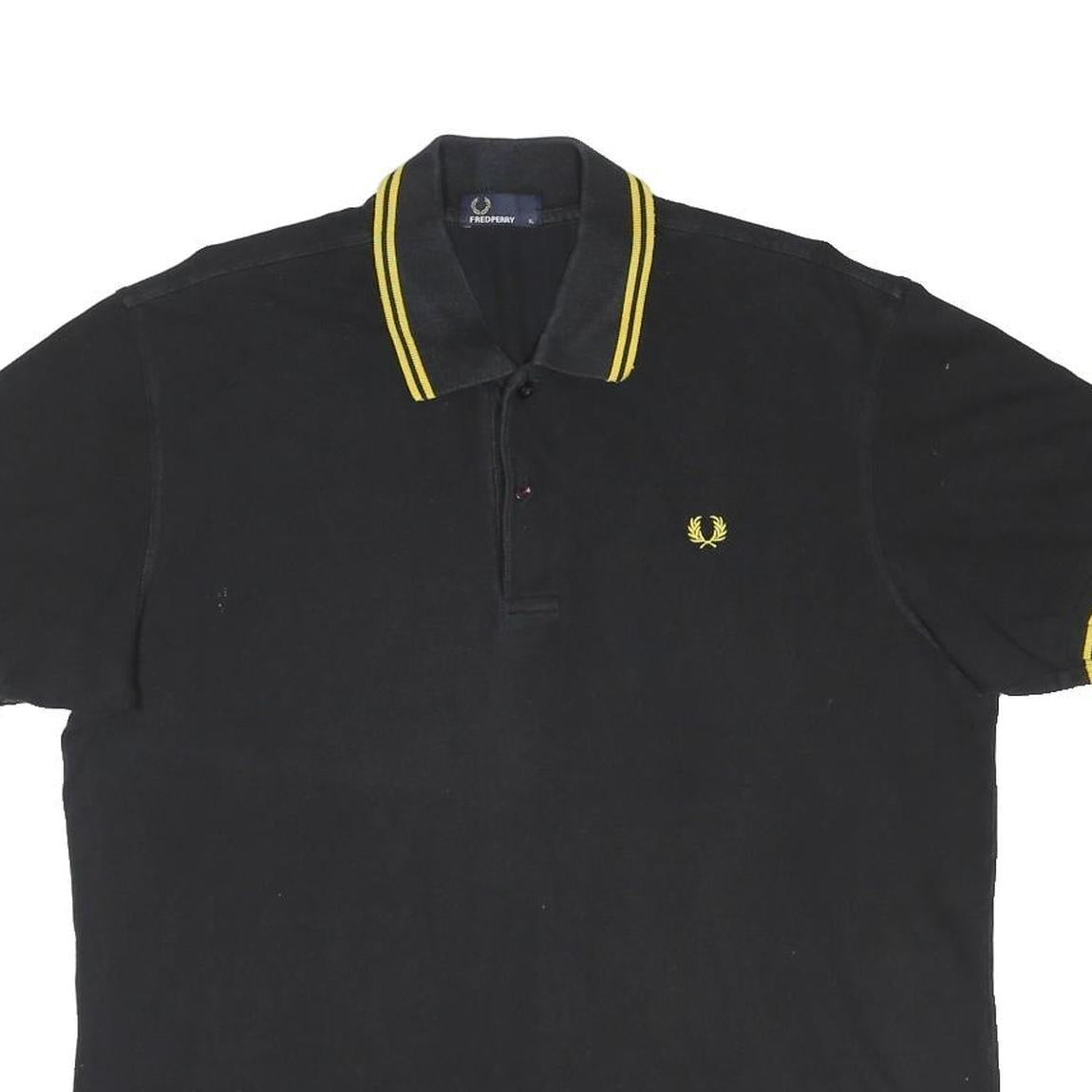 FRED PERRY Mens Black & Yellow Polo Shirt XL Cotton Blend Classic Brand Logo