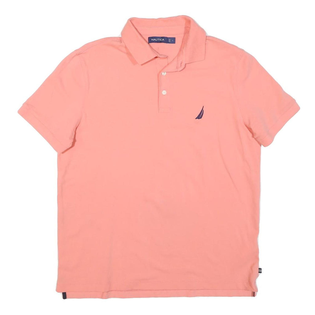 NAUTICA Mens Pink Short Sleeve Plain Polo Shirt L Cotton Blend Casual Summer