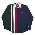 TOMMY HILFIGER Mens Navy Blue Green Red White Striped Long Sleeve Polo Shirt XL