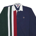TOMMY HILFIGER Mens Navy Blue Green Red White Striped Long Sleeve Polo Shirt XL
