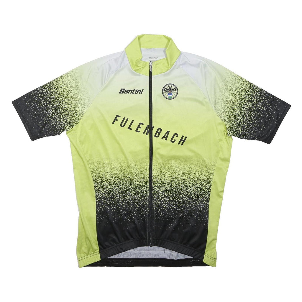 SANTINI Mens Yellow & Black Graphic Cycling T-Shirt 3XL Short Sleeve Zip Collar