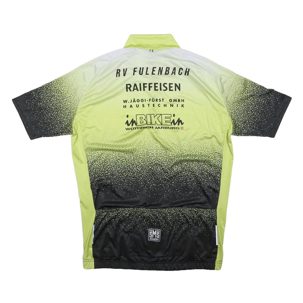 SANTINI Mens Yellow & Black Graphic Cycling T-Shirt 3XL Short Sleeve Zip Collar
